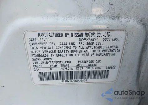 2012 Infiniti M37 Base (A7) z USA, uszkodzony, nr VIN JN1BY1AP8CM334361